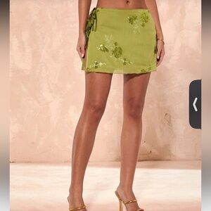 green tie wrap skirt with sequins